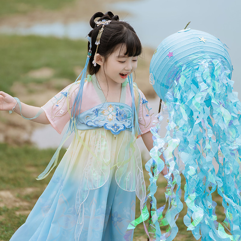 女童汉服短袖夏季扑蝶寻花儒裙女唐装