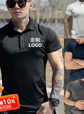 运动速干POLO衫定制LOGO印字健身房私人教练短袖男女紧身衣工作服