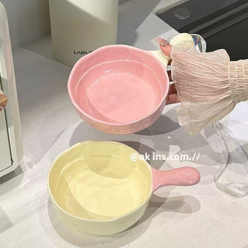奶油风餐具高颜值手柄汤碗大号家用6英寸饭碗陶瓷泡面碗螺蛳粉碗图片