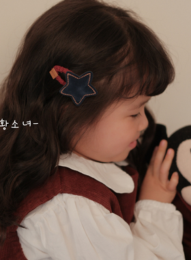 The H秋冬甜美星星发夹女童皮质设计感高级感发饰儿童头饰