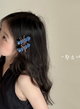 The H韩系爱心发卡女童甜美气质侧边刘海夹牛仔布早春新款发夹