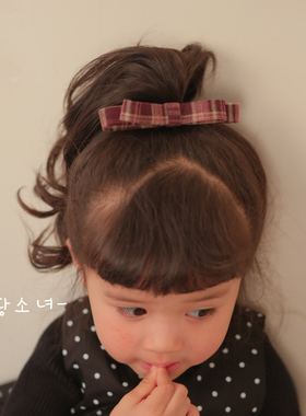 The H韩系复古格子蝴蝶结儿童发夹甜美百搭一字夹女童顶夹头饰