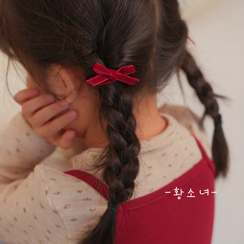 黄小妞女童洋气质感酒红丝绒小蝴蝶结发绳宝宝发绳小女孩新年发饰