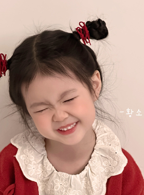 The H儿童俏皮蝴蝶结发绳小女孩百搭丸子头发饰红色新年女童皮筋