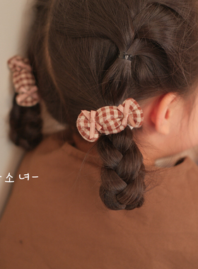 The H格子蝴蝶结发圈可爱秋冬发绳女童美拉德手工布艺糖果头绳