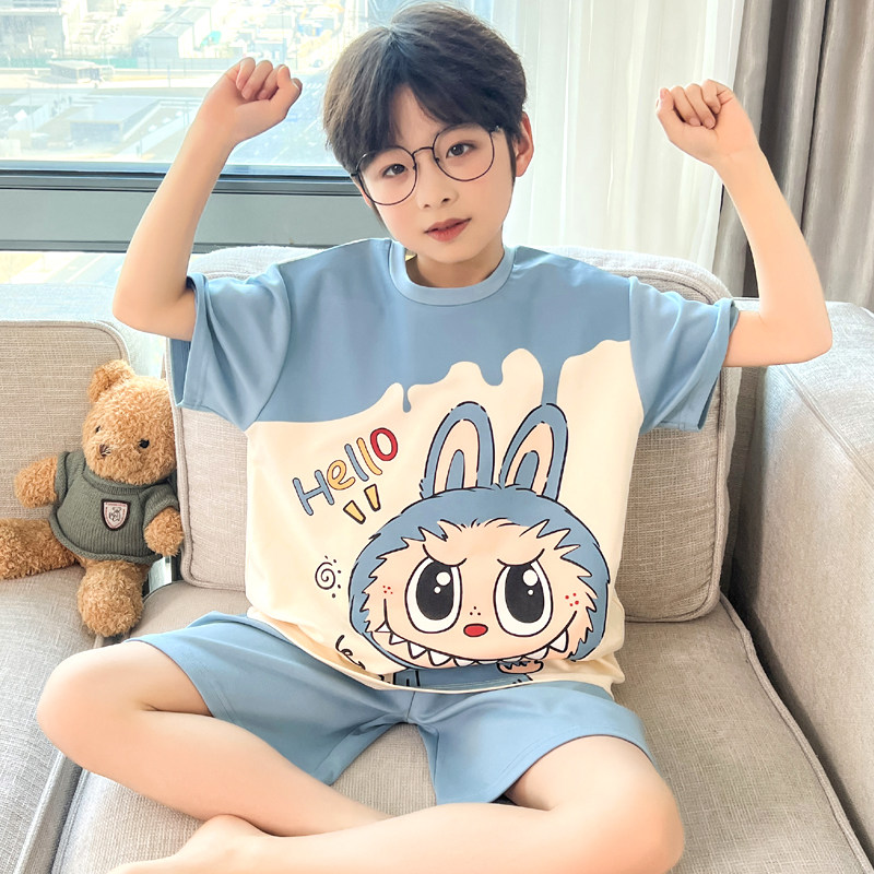 夏季儿童睡衣男童纯棉短袖薄款套装男孩大童青少年宝宝家居服夏天