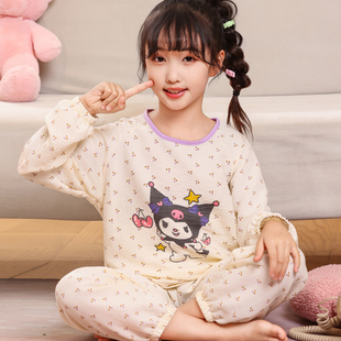 2025新款女童云朵棉春秋季儿童睡衣长袖薄款套装中大童女孩家居服