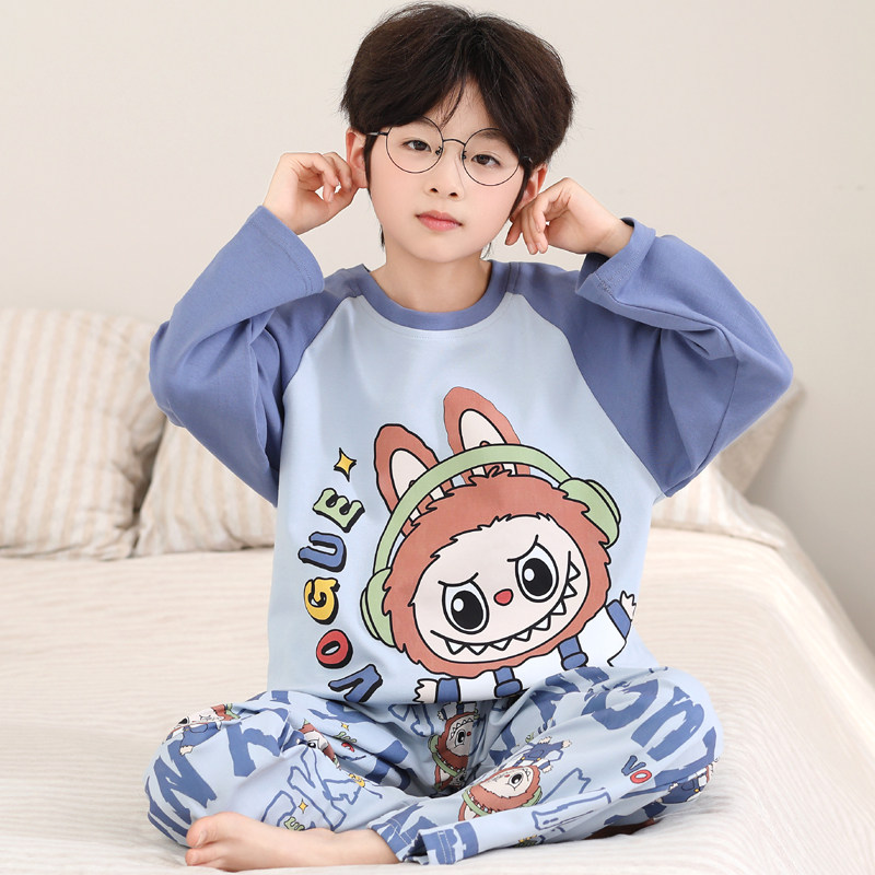 2026新款男童睡衣春秋季纯棉长袖薄款儿童宝宝男孩卡通夏款家居服