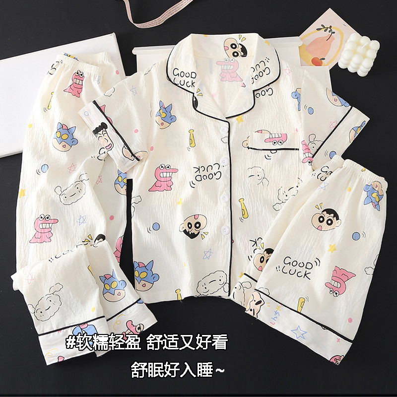 2026新款短袖长裤女童睡衣儿童春夏季薄款纯棉三件套小女孩家居服