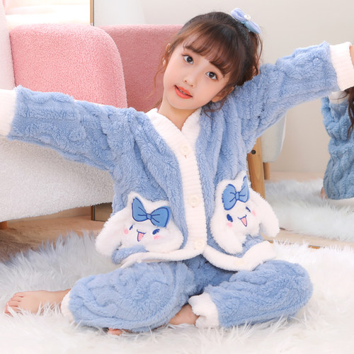 儿童法兰绒睡衣公主风秋冬家居服