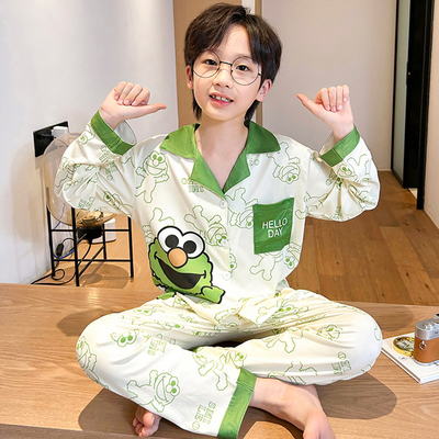 春秋季青少年纯棉睡衣套装儿童薄款大童学生长袖男童空调服家居服