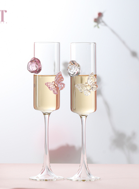 香槟杯高脚杯高颜值酒杯女生家用红酒杯轻奢高级感家用玻璃杯礼物