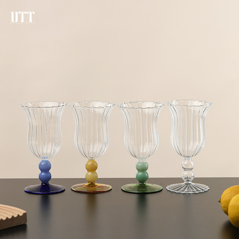 复古高脚杯中古酒杯耐高温玻璃杯高颜值红酒杯小众鸡尾酒杯香槟杯