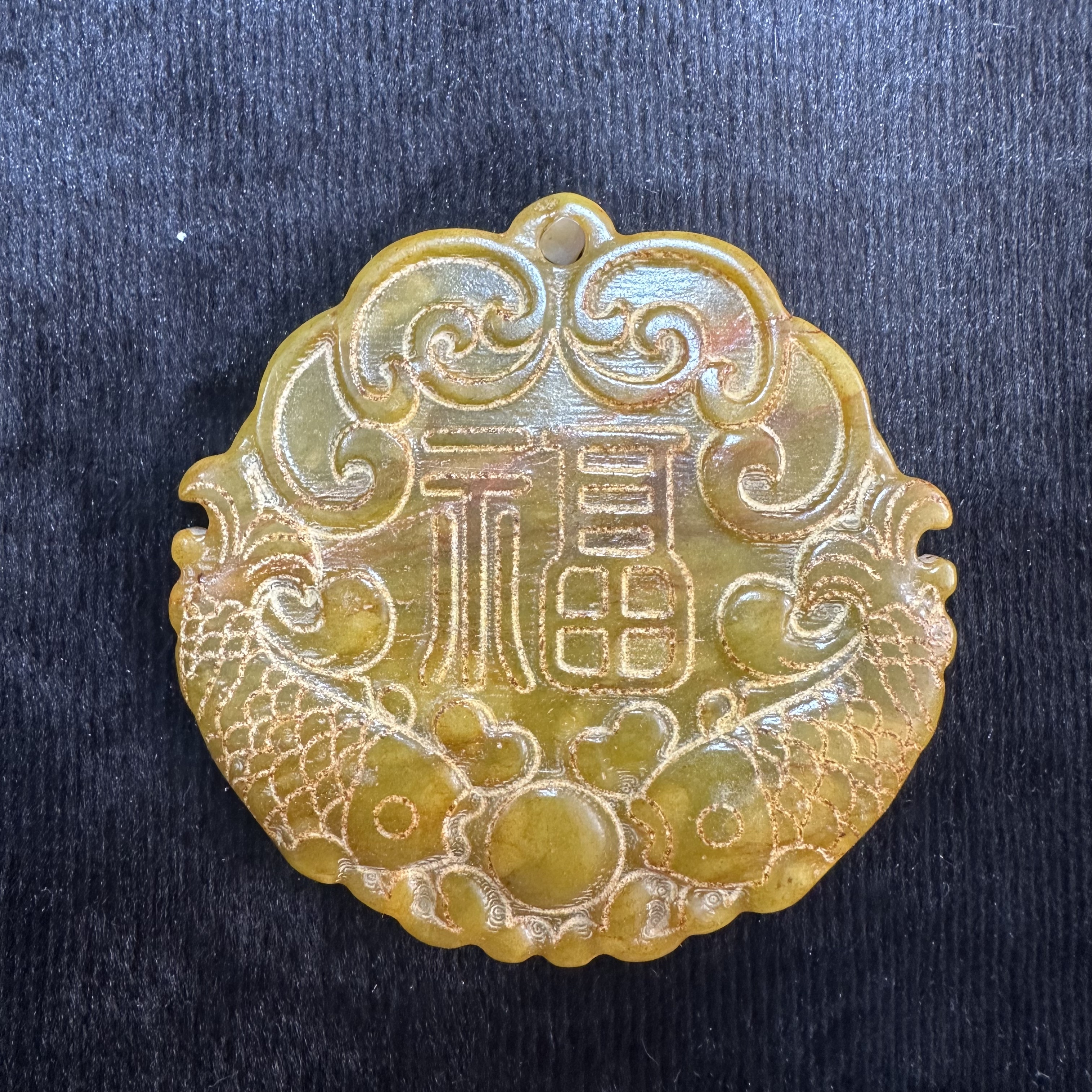 老岫玉古玩玉器双鱼戏珠玉璧摆件古董老玉玉璧手把件玉石老物件