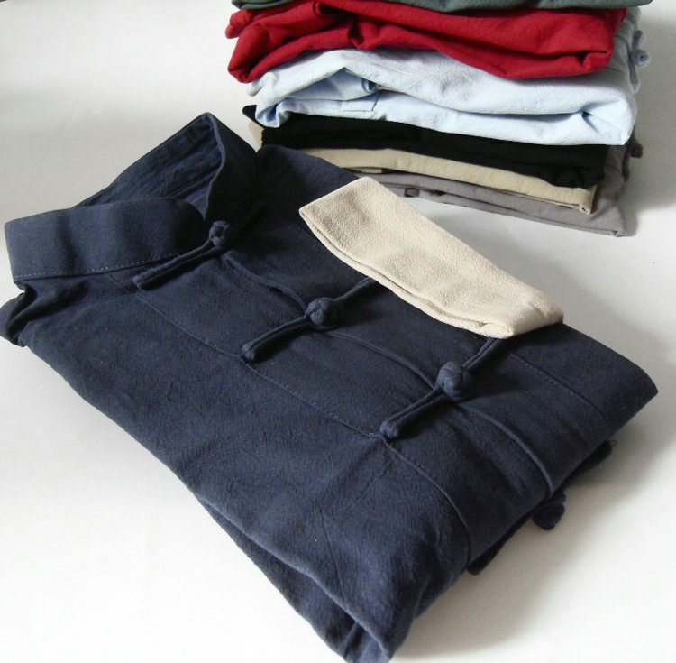 棉麻唐装男打底衫挽袖居士服休闲