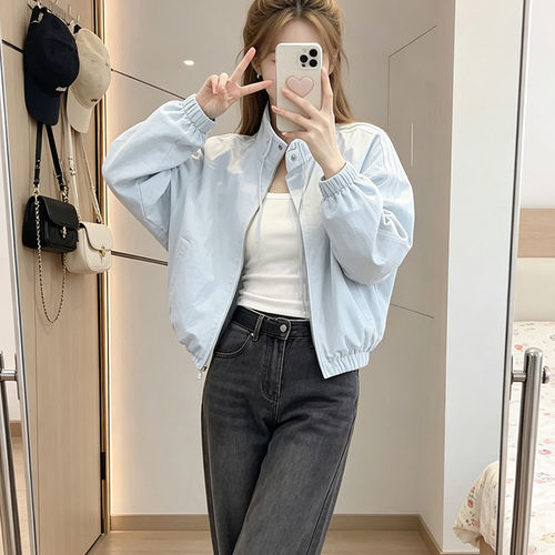 时尚撞色立领拉链减龄外套女