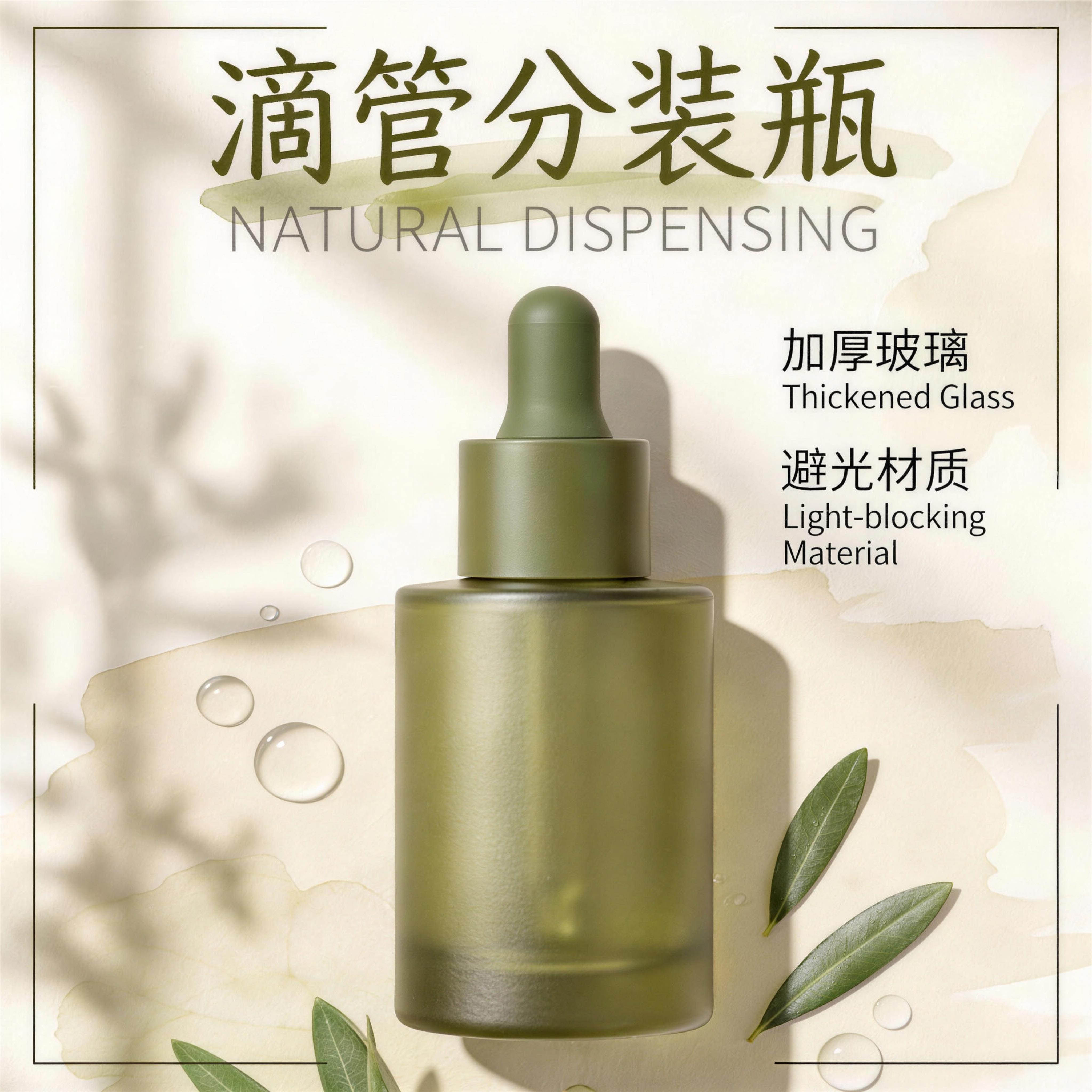 绿色精油滴管分装瓶乳液精华护发药液护肤品便携加厚避光玻璃空瓶