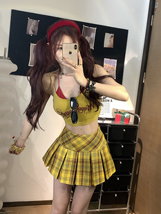 JK格子百褶半身裙女夏季2024年新款高腰a字设计感纯欲短款短裙裤