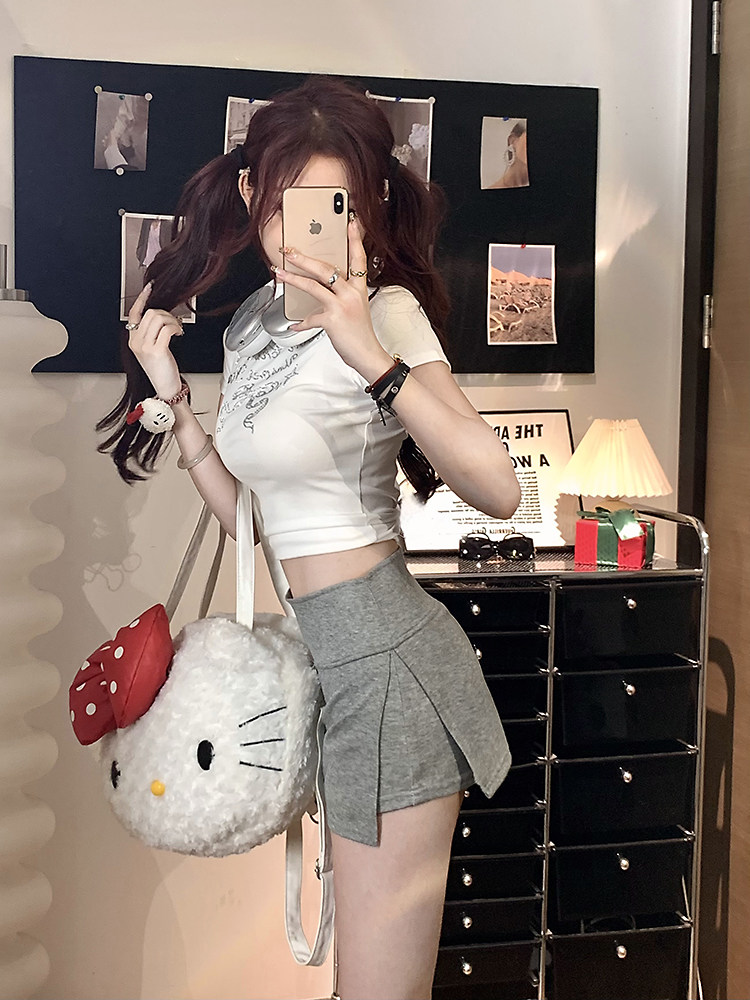 辣妹开叉灰色半身裙女夏季高腰紧身裙子小个子性感不规则包臀短裙
