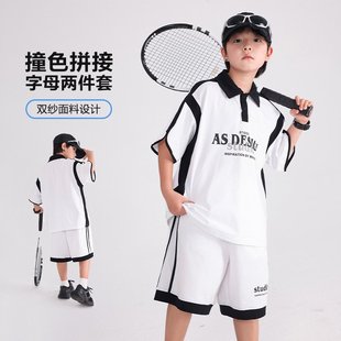 polo衫 套装 男童夏季 运动短袖 冰感纯棉衣服 2025新款 青少年儿童夏装