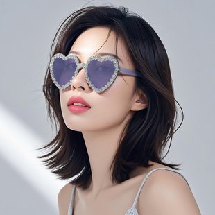 欧美水钻爱心镶钻心形太阳镜拍照舞会遮阳墨镜防紫外线眼镜女