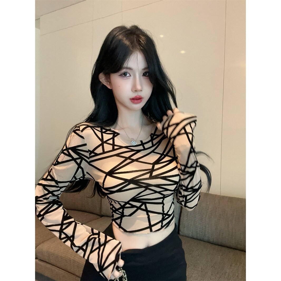 夜店辣妹性感短款长袖打底衫上衣韩版ins潮修身显瘦打底女T恤