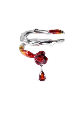 我们终将落俗但浪漫不死 原创925纯银小众红玫瑰戒指开口可调百搭