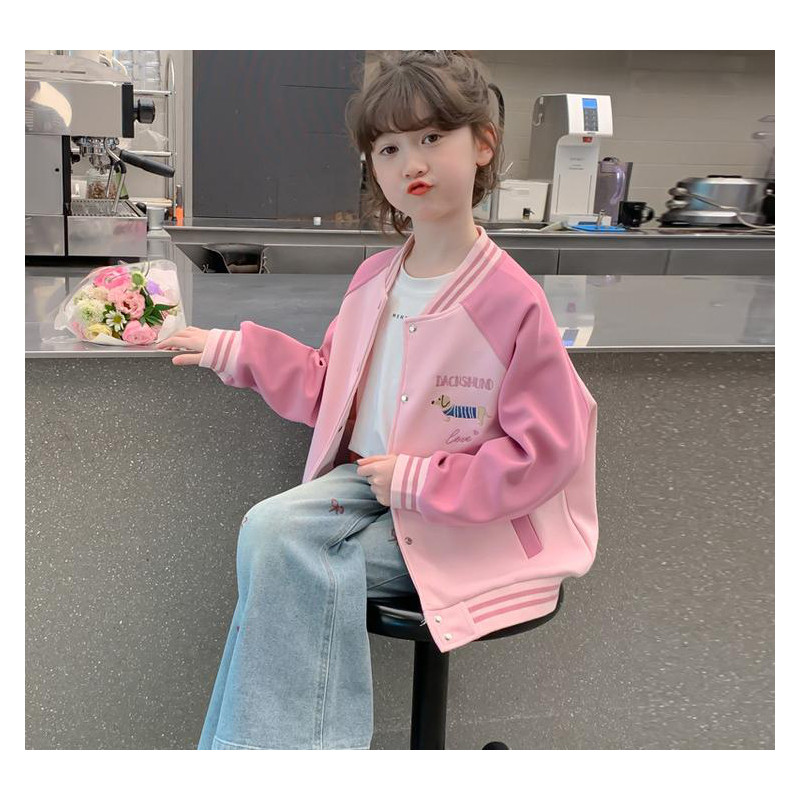 女童韩版拼色卡通棒球夹克春秋