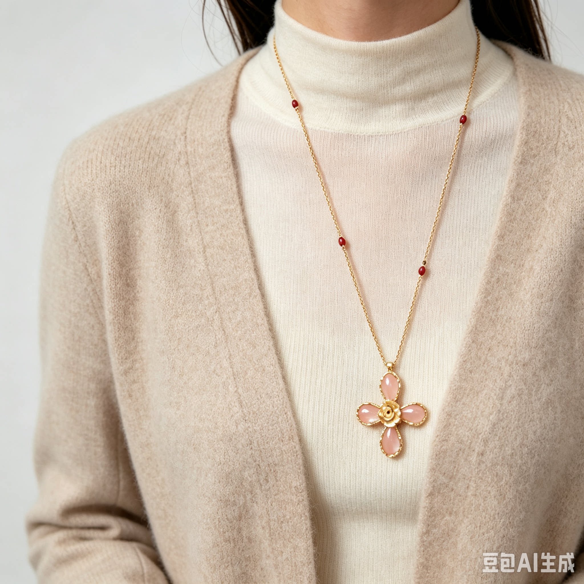 轻熟35+通勤女项链知性小众设计项链四叶草水晶长毛衣链温柔老钱