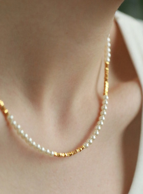 碎银子施家珍珠项链女百搭轻奢感锁骨链春夏新款颈链饰品