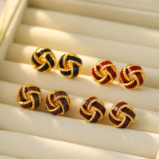 红色同心结蚊香盘耳夹女秋冬爆款红酒色绣球耳环无耳洞仙气耳饰女