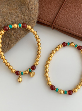 古法沙金莲蓬转运手链本命年