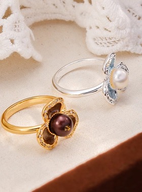 设计款~淡水珍珠花朵活口戒指