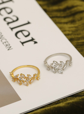 小众树叶戒指女ins潮时尚个性轻奢小众精致设计感开口食指冷淡