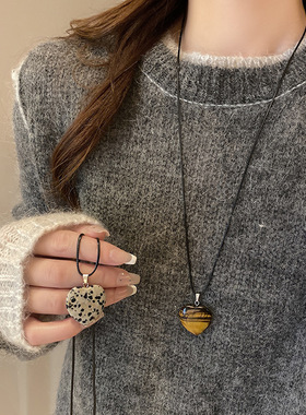 石头虎眼石爱心吊坠项链韩系简约气质锁骨链轻奢感百搭饰品女