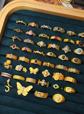 欧美轻奢复古风时尚气质百搭虎眼石戒指女小众设计感戒子指环