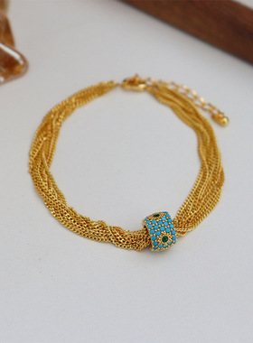 新中式绿松石车轮手链女小众轻奢