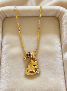 本命年沙金珐琅彩小马星星项链