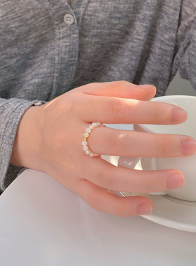 S925纯银珍珠戒指轻奢高级设计感简约风时尚百搭小众手饰代发