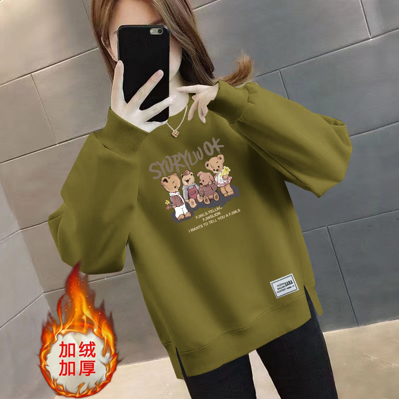 2025秋冬新款女士宽松加绒/不加绒长袖圆领时尚大码百搭长袖卫衣
