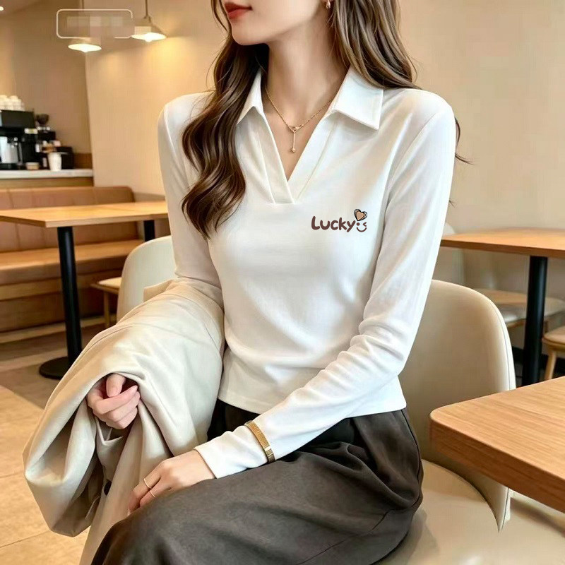 纯棉2026春秋季新款长袖打底衫女大码内搭修身收腰POLO衫T恤上衣