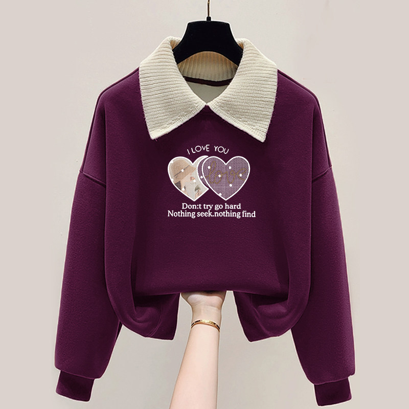 秋冬季新款娃娃领卫衣女加绒加厚爆款洋气减龄百搭大码遮肉上衣服