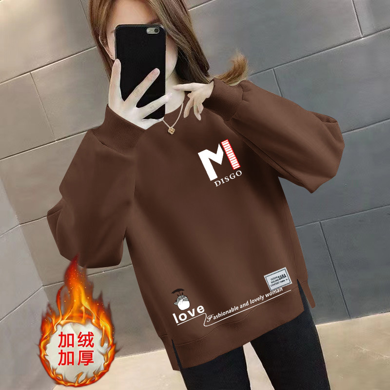 加绒/不加绒女款长袖2025秋冬季宽松开叉不对称设计韩版百搭卫衣