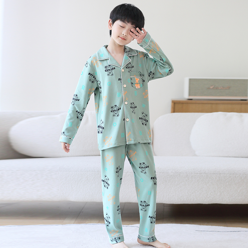 秋季2023男童睡衣纯棉长袖春秋薄款套装中大童全棉男孩儿童家居服