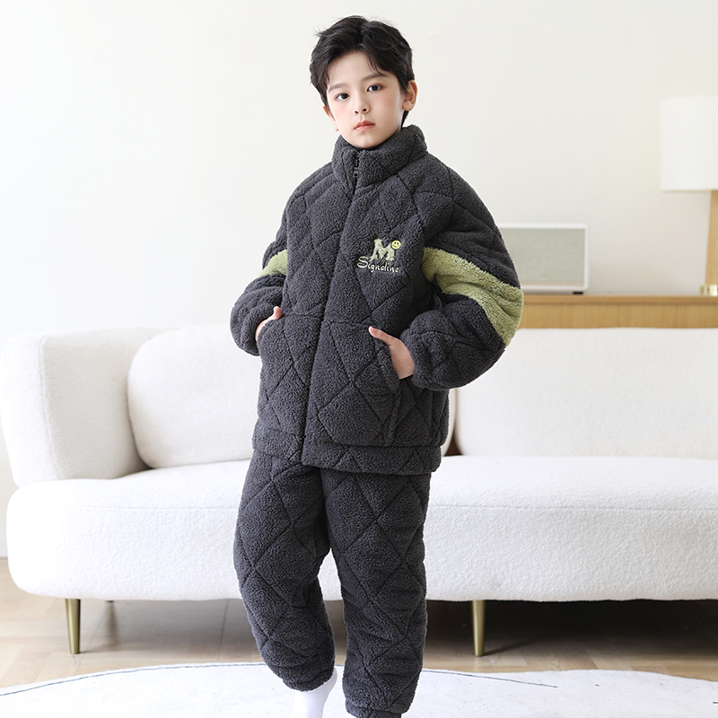 冬季儿童睡衣加厚夹棉男童家居服