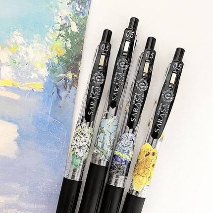 新款斑马ZEBRA梵高限定笔DIY款中性笔JJ15不晕染速干限量黑笔0.5m