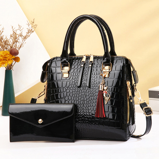 轻奢女包高级感漆皮杀手包鳄鱼纹手提包大气妈妈包中年女士子母包