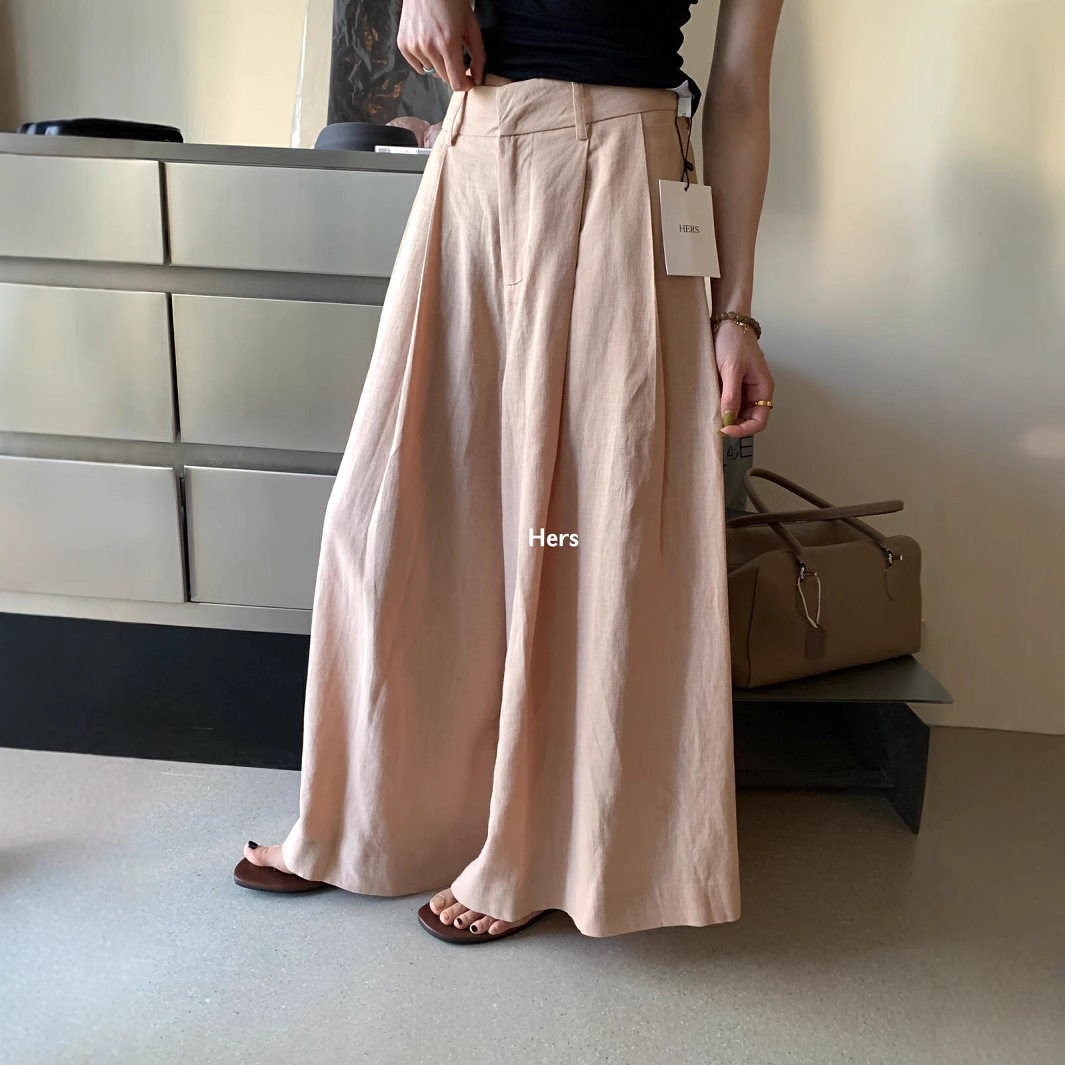 清仓不退换 女装2025夏季新品苎麻天丝小个子休闲阔腿裤20789