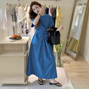 清仓捡漏 夏小众设计感交叉系带蝴蝶结收腰a字连衣裙A字长裙7891