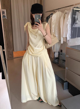 清仓捡漏 休闲套装简约韩系气质小衫+休闲裤阔腿裤两件套女20788